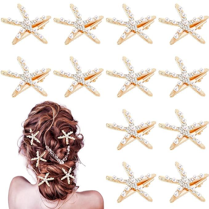 12 Pcs Starfish Hair Clip Seashell Hair Clips Mermaid Hair Accessories Crystal Pearls Star Fish H... | Amazon (US)