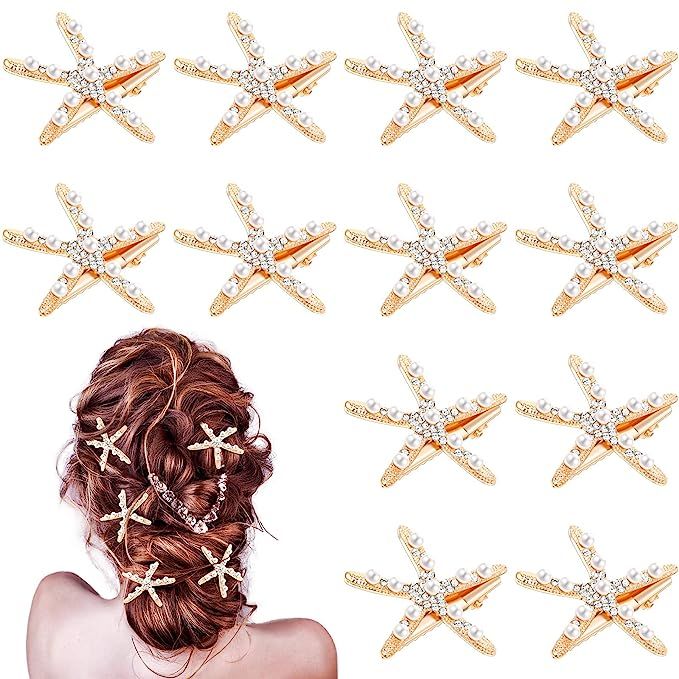 12 Pcs Starfish Hair Clip Seashell Hair Clips Mermaid Hair Accessories Crystal Pearls Star Fish H... | Amazon (US)