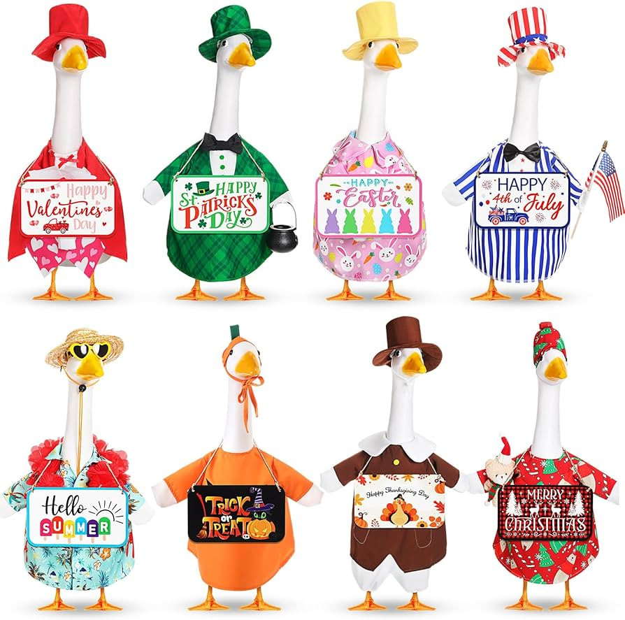8 Set Seasonal Holiday Goose Outfits with Wooden Signs Christmas Winter Porch Statue Outfits All ... | Amazon (US)