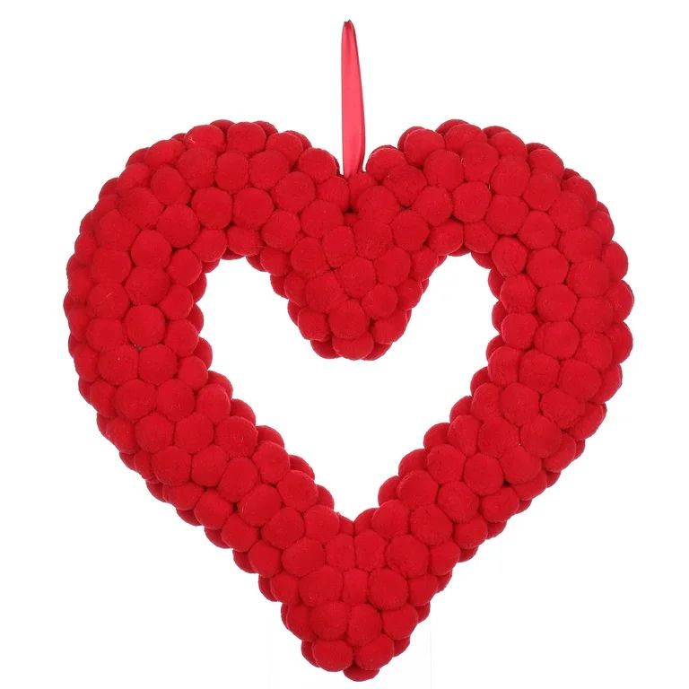 VALENTINE DECOR,RED POMPOM WREATH, HEART SHAPE,16“dia,Fabric,by Way to Celebrate | Walmart (US)