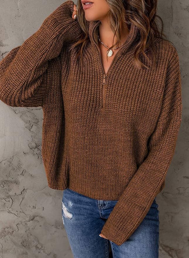 Dokotoo Women's Long Sleeve 1/4 Zip Pullover Sweaters Casual Solid V Neck Loose Slouchy Knit Jump... | Amazon (US)