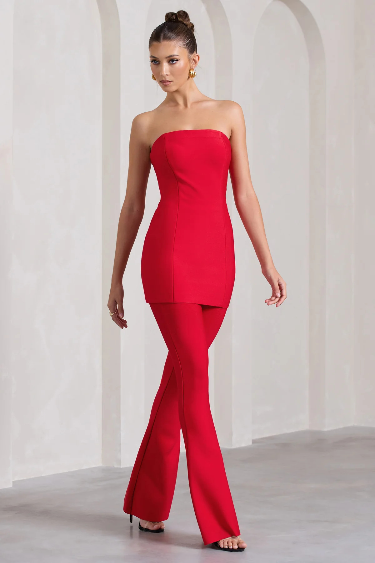 Capri | Red Bandage High Waist Flared Trousers | Club L London