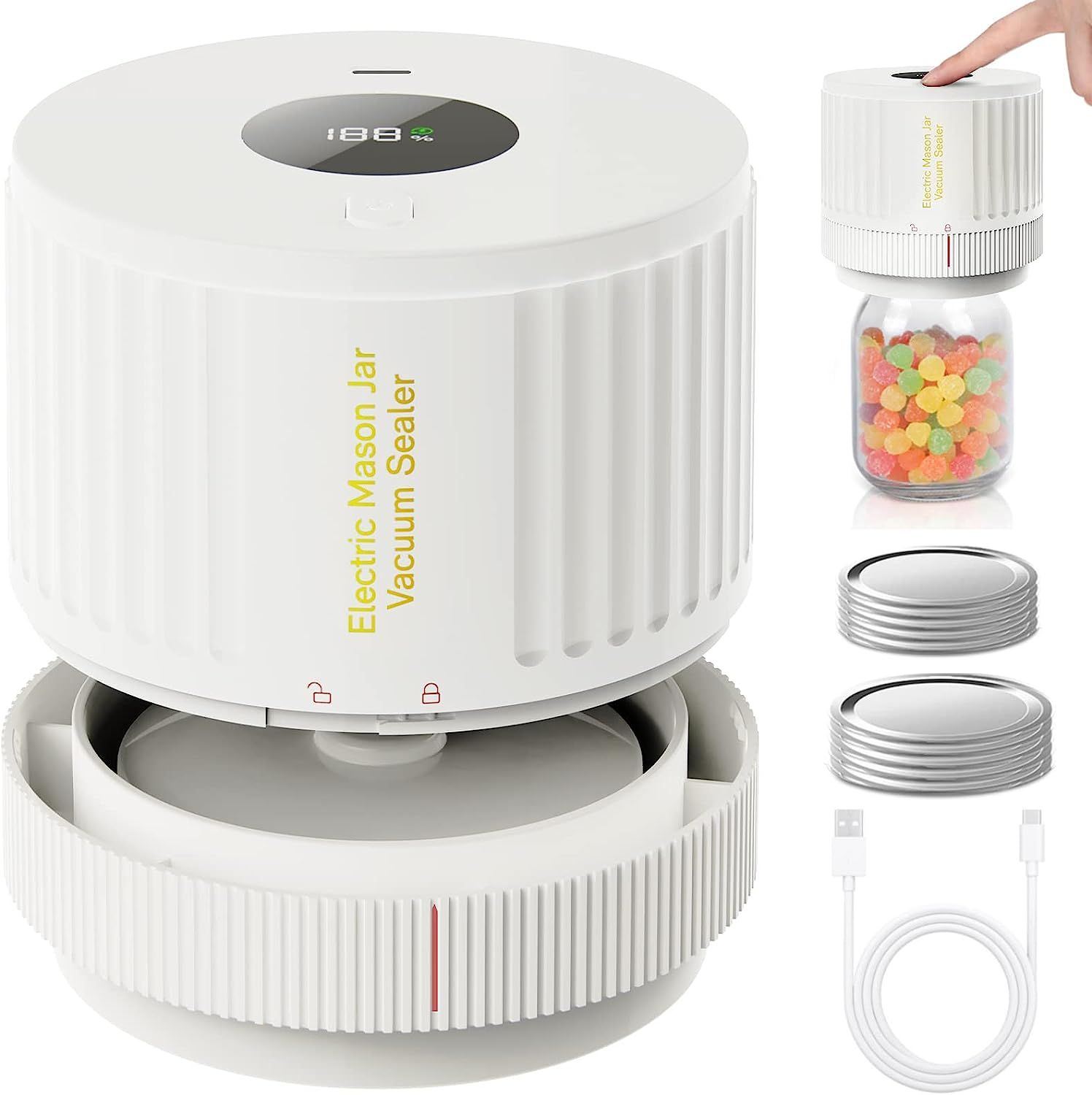 Electric Mason Jar Vacuum Sealer Kit for Wide Mouth and Regular Mouth Mason Jar - White | Amazon (US)