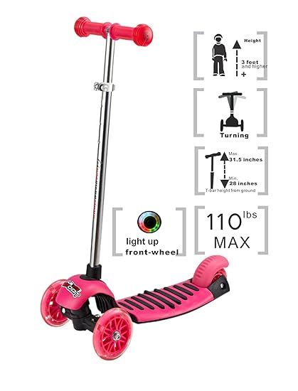 Voyage Kids Kick Scooter, Lean to Steer, Light Up Wheels (Green, Blue and Pink) | Amazon (US)