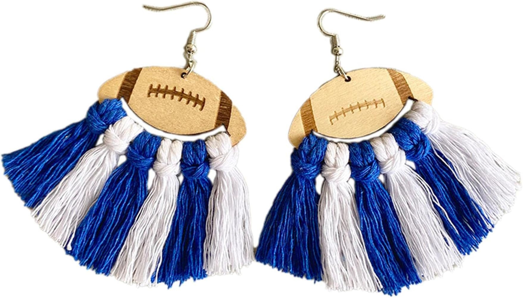 Handmade Braid Football Tassel Danle Earrings Colorful Sports Lover Football Earrings for Women J... | Amazon (US)