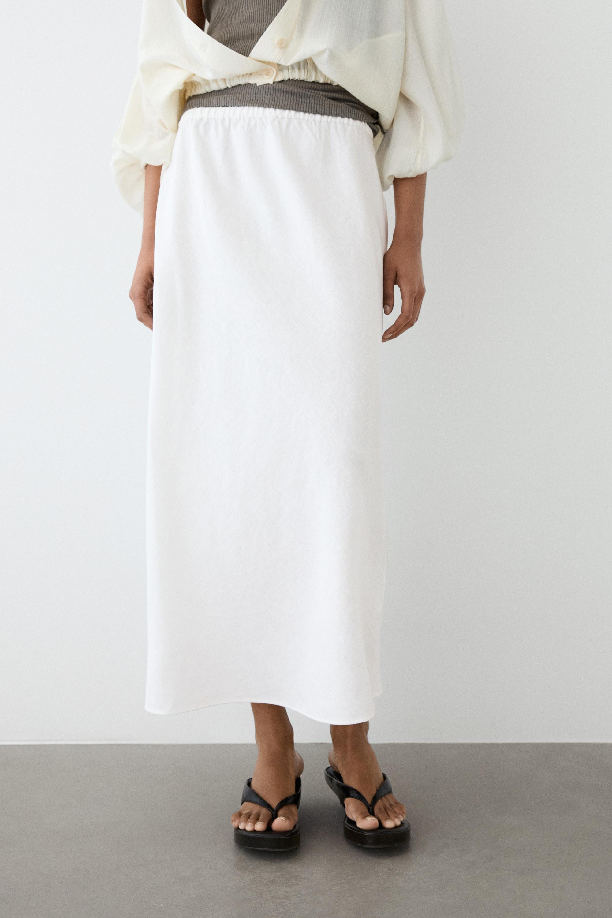 100% linen midi skirt with elasticated waistband | Massimo Dutti UK