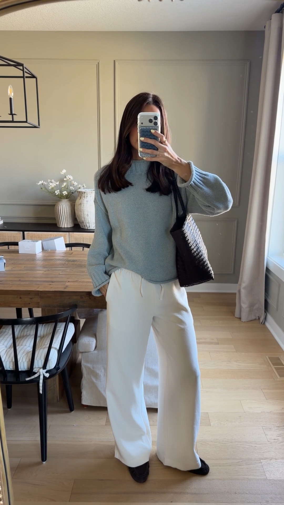 Today’s church fit 🪻
Sweater: sized up 1 (M)
Lodge pants: tts (S regular) I’m 5’7” 
Loafer mules: tts, size down if between

Cold weather spring outfit / lodge pants outfits / workwear / classy spring outfitts

#LTKWorkwear #LTKootd #LTKSeasonal