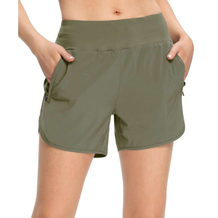 MOCOLY Women's Athletic Running Shorts Zip Pockets 4 inches Green S - Walmart.com | Walmart (US)