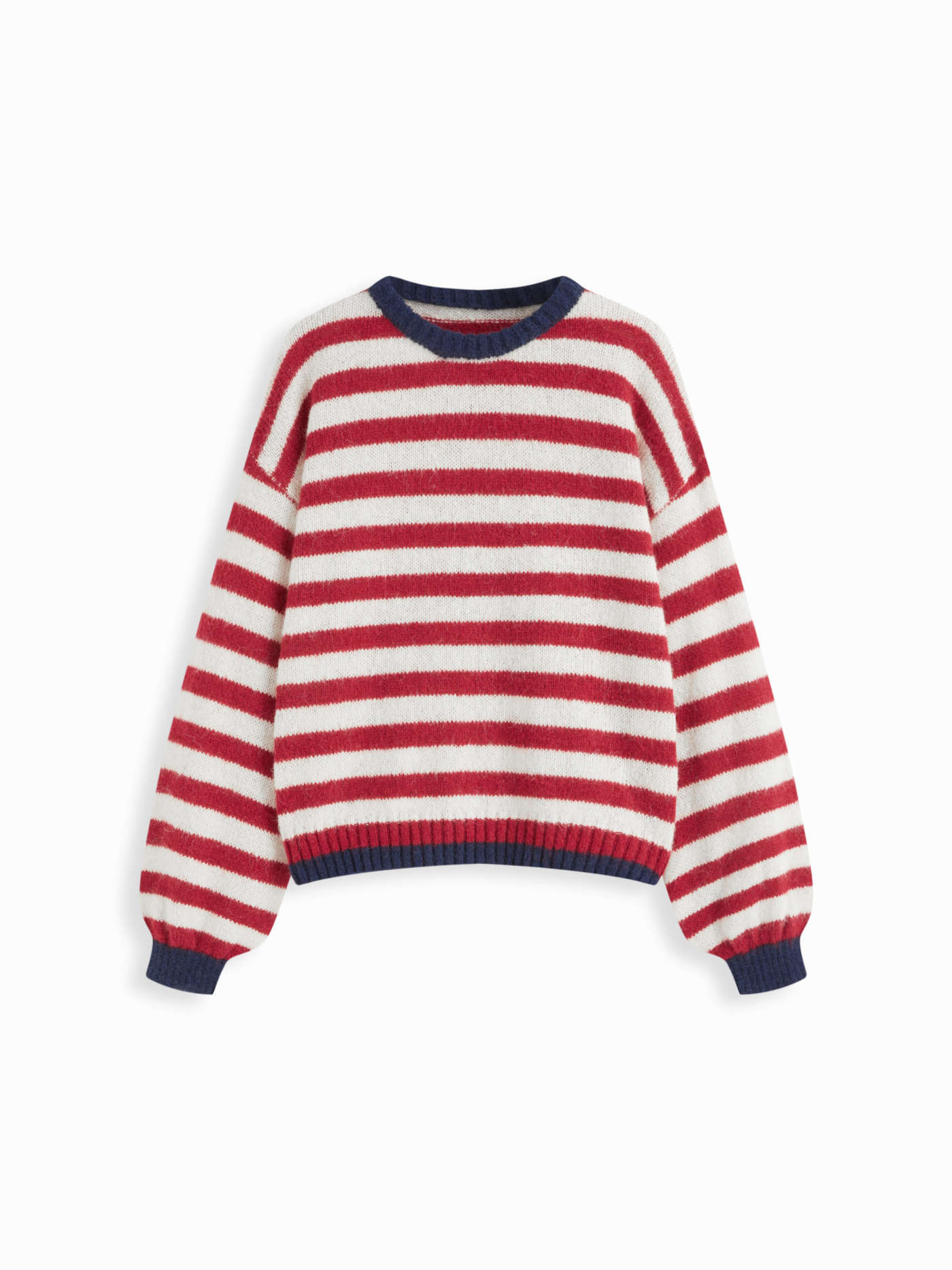 Knit Fabric Knit Mohair-blend Striped Contrasting Binding Oversized Top For Daily Casual | Cider