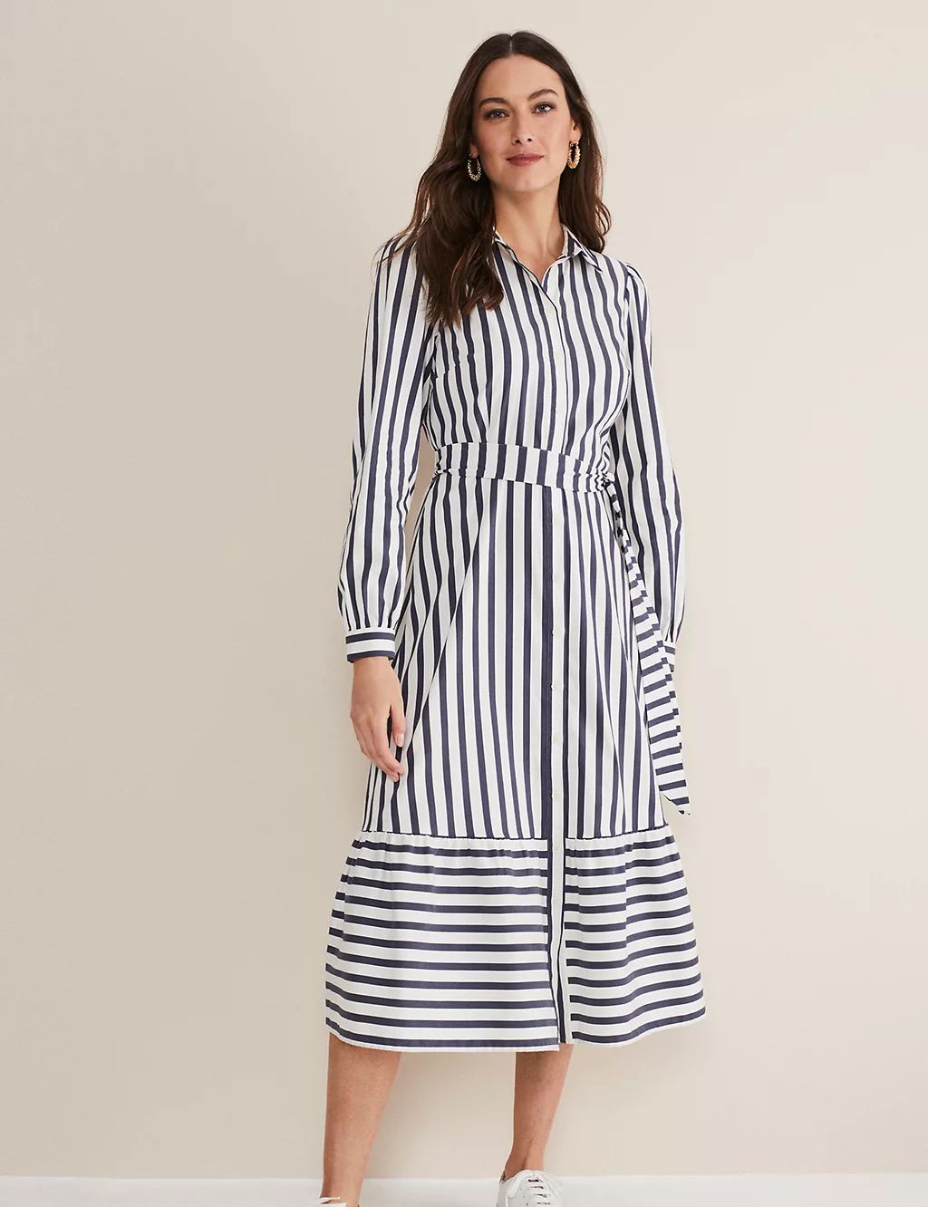 Cotton Rich Striped Belted Midi Shirt Dress | Marks & Spencer (UK)