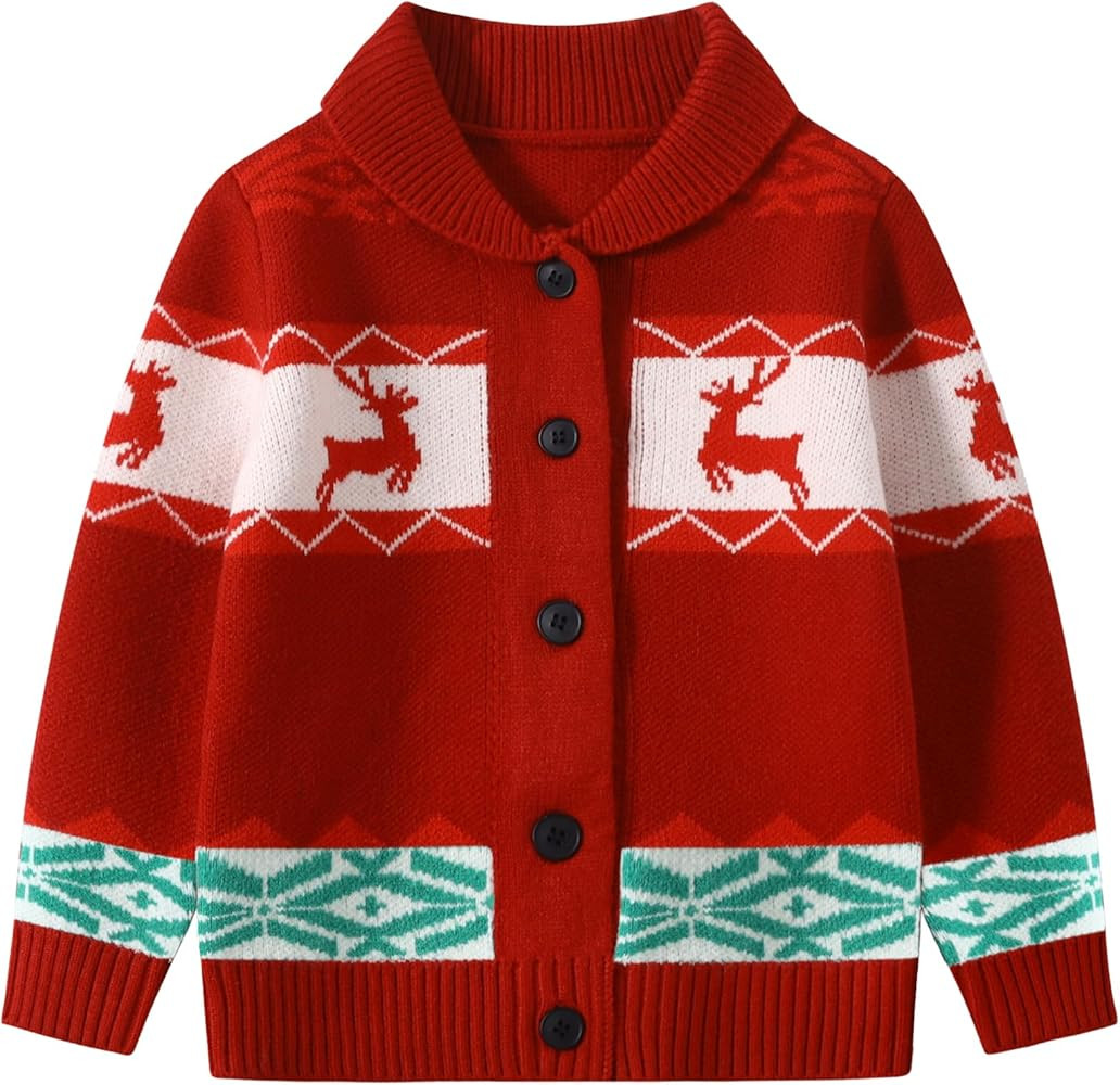 Kids Boys Girls Christmas Cardigans Ugly Xmas Sweaters Reindeer Snowflake Shawl Collar Knitted Cardigan Sweater | Amazon (US)