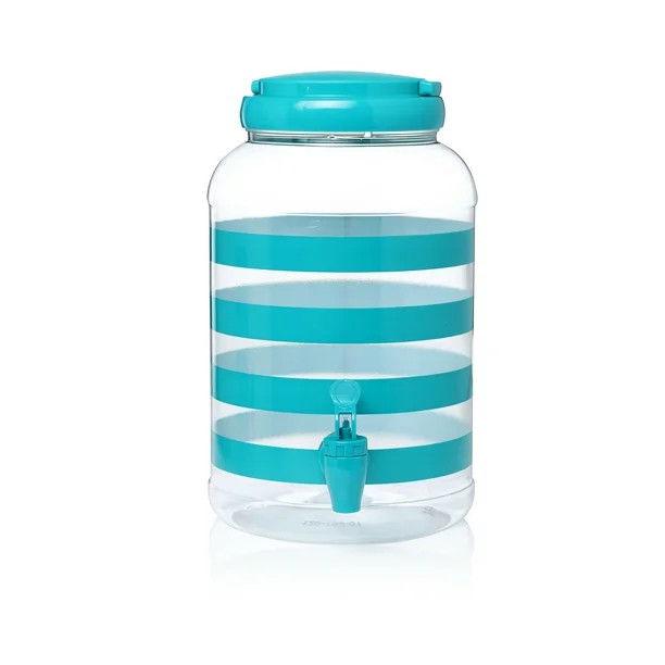 Mainstays Clear Plastic Beverage Dispenser Striped Teal Cabana- 1.2 gal | Walmart (US)