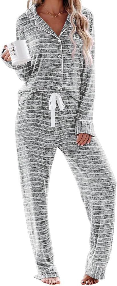Aamikast Women's Pajama Sets Long Sleeve Button Down Sleepwear Nightwear Soft Pjs Lounge Sets | Amazon (US)