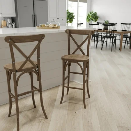 Merrick Lane Calvin 30 Inch Bistro Style Bar Height Wooden Cross Back Dining Stool in Dark Antique | Walmart (US)