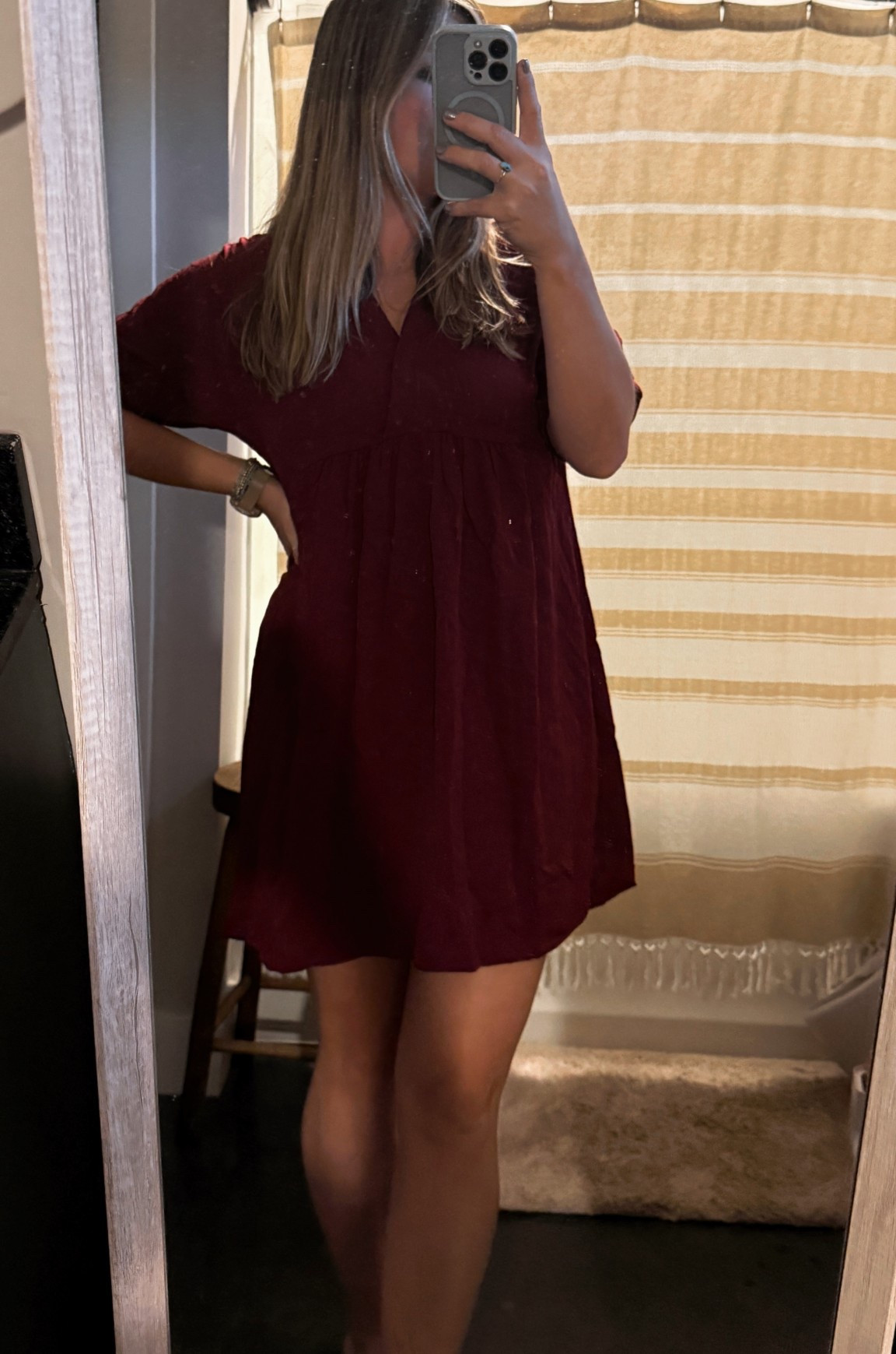 Cute and affordable dress perfect for postpartum moms trying to feel good in cloths again. I’m 5’7 180 currently and i love the fit. I chose the burgundy color for fall. You could def wear this pregnant as well. Lots of room in the belly area 

#LTKFindsUnder50 #LTKStyleTip #LTKMidsize