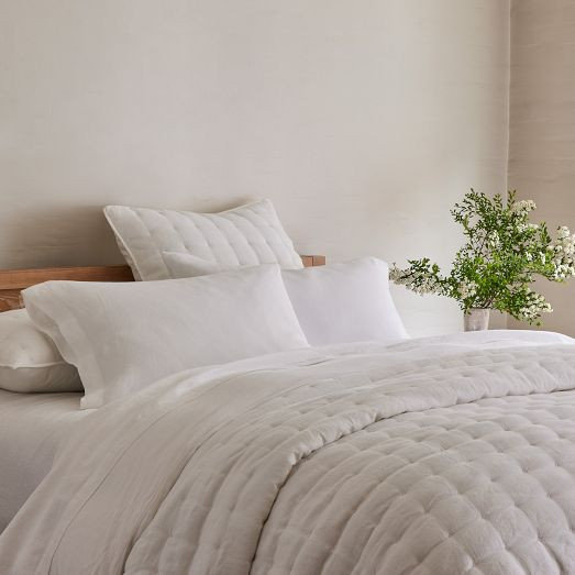 European Flax Linen Tack Stitch Quilt & Shams | West Elm (US)