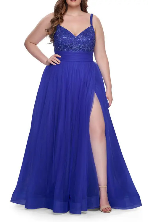 La Femme A-Line Plus Size Prom Dress with Rhinestone Bodice in Royal Blue at Nordstrom, Size 12W | Nordstrom