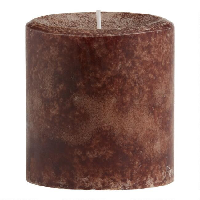 3x3 Tobacco Flower & Tonka Mottled Pillar Scented Candle | World Market