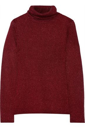 Alice+olivia Woman Billi Metallic Stretch-knit Turtleneck Sweater Burgundy Size M | The Outnet US