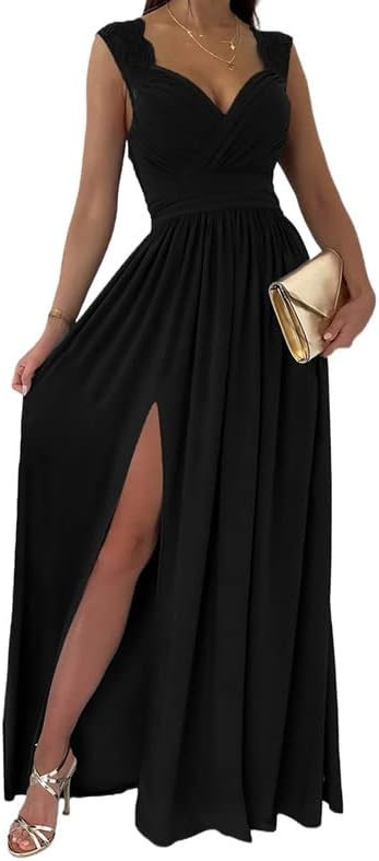 Dokotoo Womens 2024 Formal Dresses Wrap V-Neck Ruched Sexy Bridesmaid Wedding Guest Maxi Dresses | Amazon (US)