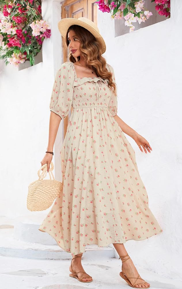 R.Vivimos Women Summer Half Sleeve Cotton Ruffled Vintage Elegant Backless A Line Flowy Long Dres... | Amazon (US)