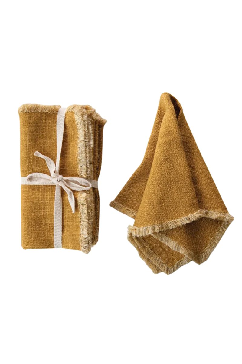 Mustard Fringe Linen Dinner Napkins - Set of 4 | APIARY by The Busy Bee