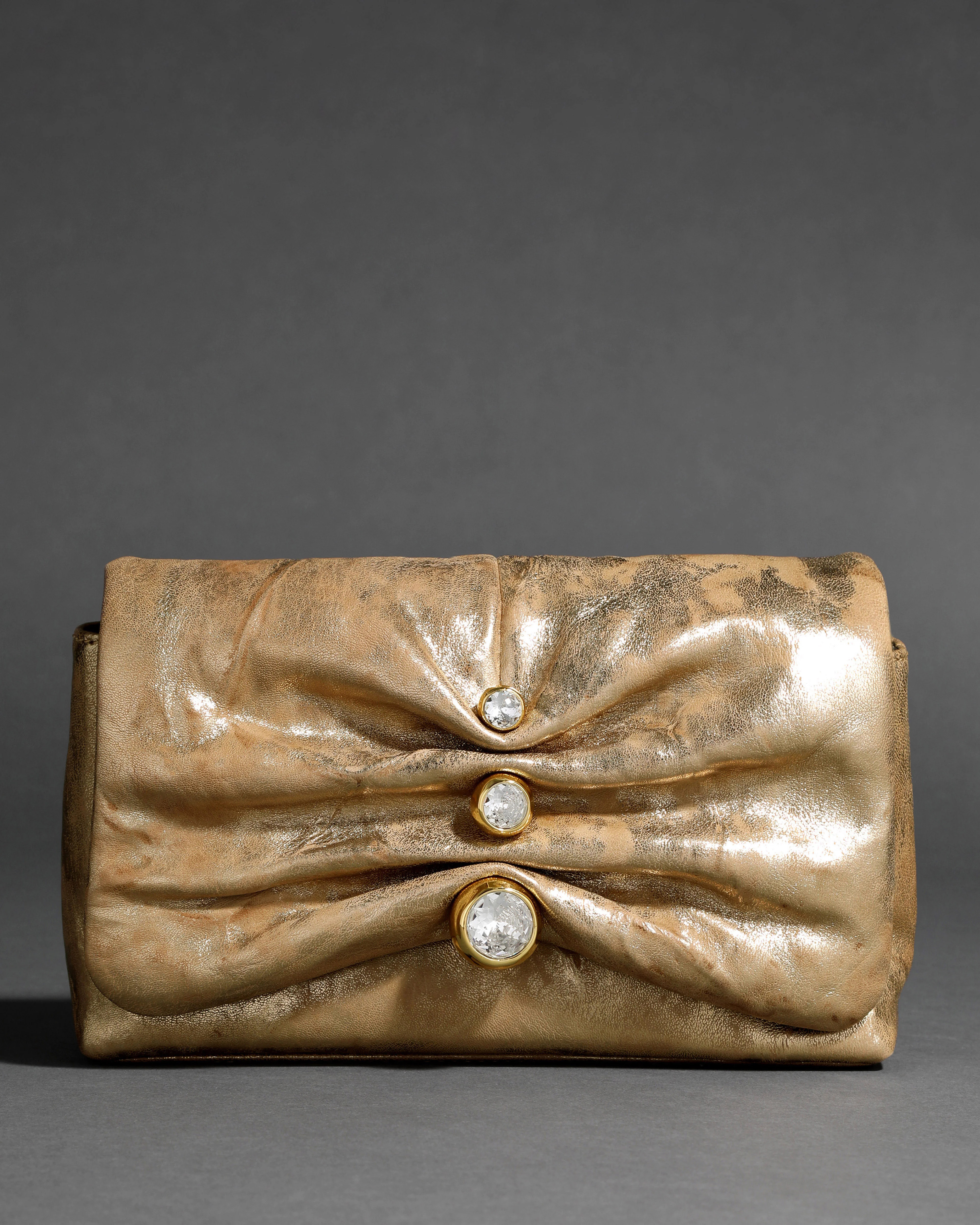 Antique Gold Ruched Crystal Crossbody Bag | Gold Leather Crossbody Purse | Alexis Bittar