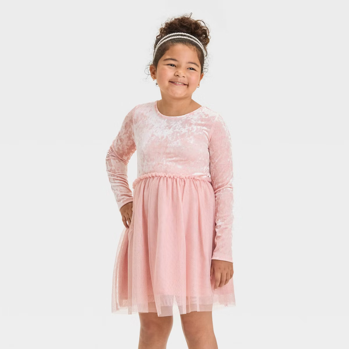 Girls' Long Sleeve Velour Tulle Dress - Cat & Jack™ | Target