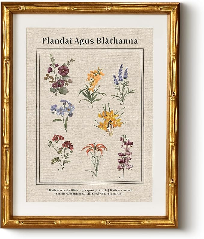 Vintage Botanical Wall Art Antique Style Plant Illustration 11x14, Gold Bamboo-Textured Framed Ca... | Amazon (US)