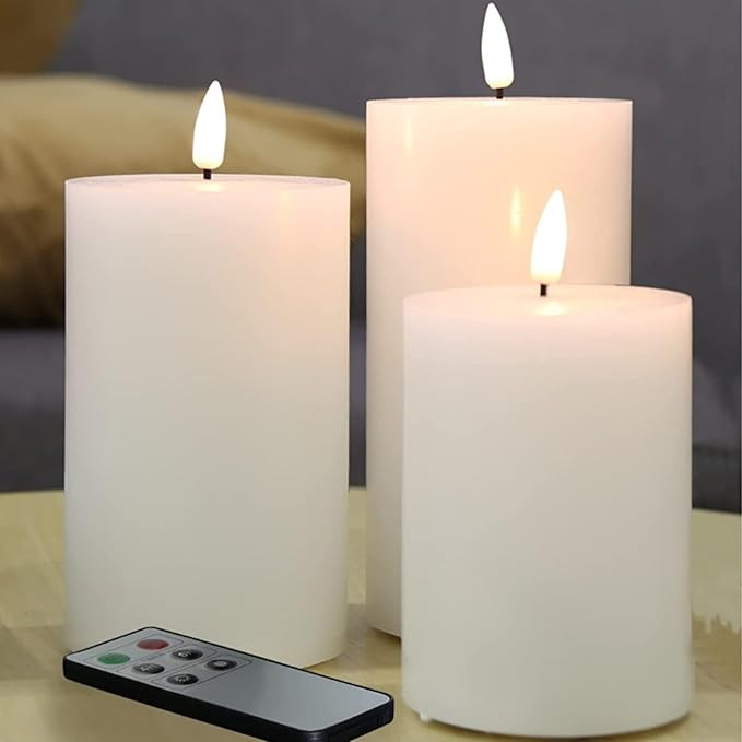 Eywamage Flat Top White Flameless Pillar Candles with Remote, Flickering Battery Operated LED Wax... | Amazon (US)
