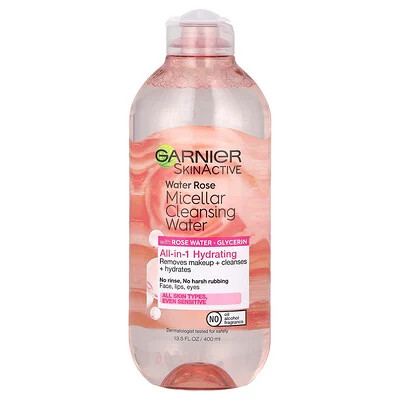 Garnier, SkinActive, Water Rose Micellar Cleansing Water with Rose Water + Glycerin, 13.5 fl oz (400 ml) | iHerb