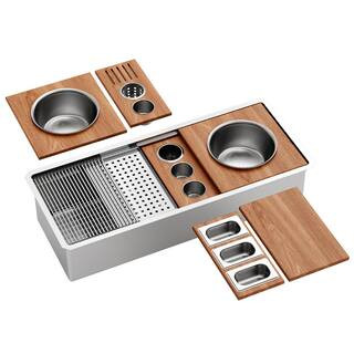 45 in. Undermount Single Bowl 16 Gauge Stainless Steel Workstation Kitchen Sink | The Home Depot