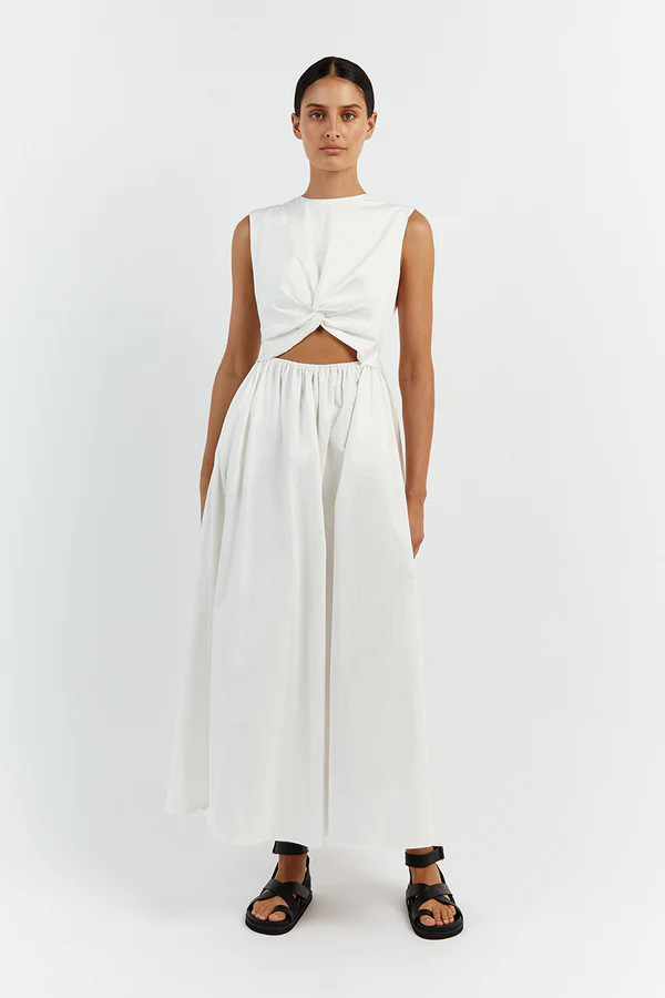 RAMSEY WHITE COTTON MIDI DRESS | DISSH
