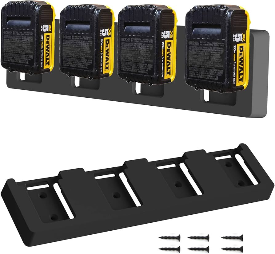 Battery Rack Compatible DeWalt 20V Battery Holder, Mount 4 Slot Bulk Battery Garage Tool, Dewallt... | Amazon (US)