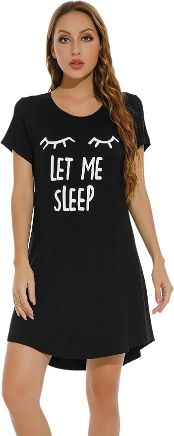 GUANYY Women's Nightgown Short Sleeve Nightshirts Cute Print Sleep Shirts Cotton Sleepwear Soft N... | Amazon (US)