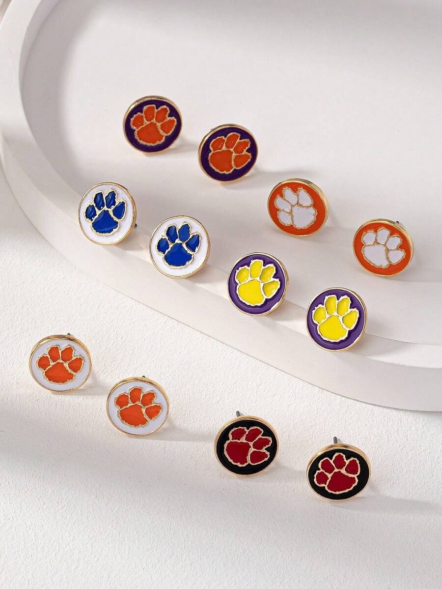 1 Pair Enameled Cat Dog Tiger Paw Football Team Color Game Day Stud Earrings for Women | SHEIN