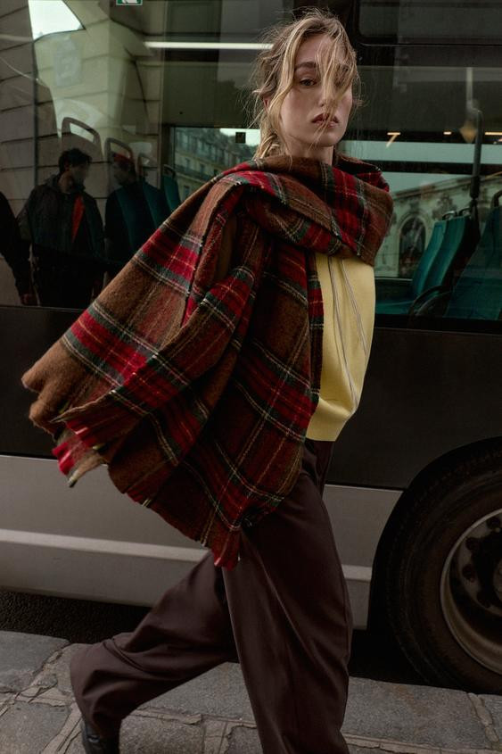 PLAID FRINGED SCARF | Zara US