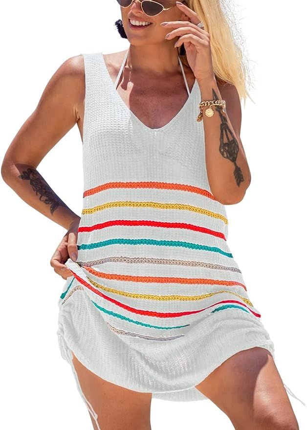 Eddoyee Sexy Crochet Beach Cover Up for Women Long Sleeve Bikini Swimsuit Cover Up Mesh Beachwear... | Amazon (US)