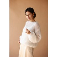 Mohair Sweater Wedding White Wool Jacket Bridal Knitted Jumper Shrug | Etsy (US)