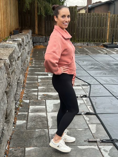 These are some more casual and fun pieces!  I am wearing the Lululemon sweatshirt in size M/L, and I’ve linked to the exact sweatshirt in currently available colours.  In the leggings I am wearing size 6.  These leather Tretorn sneakers are a great price for their quality!  I love them so much that I have two pairs.

#LTKstyletip #LTKFind #LTKfit