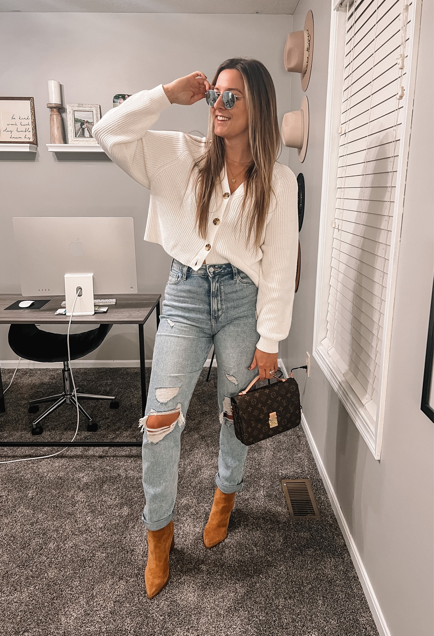 Fall outfit idea - Day 1 
Sweater - sized up 1 for oversized look
Jeans - run TTS 
Boots - old, linked similar options 
Sunnies - Ray Band

#LTKfindsunder50 #LTKsalealert #LTKstyletip