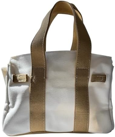 Canvas Mini Tote Bag, 8 Pockets, Distressed Finish, Durable, Gold Hardware (Beige/Cream) | Amazon (US)