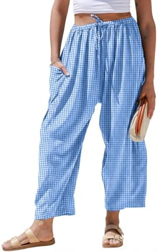 TARSE Womens Linen Wide Leg Striped Pants Casual Barrel Palazzo Harem Pants | Amazon (US)