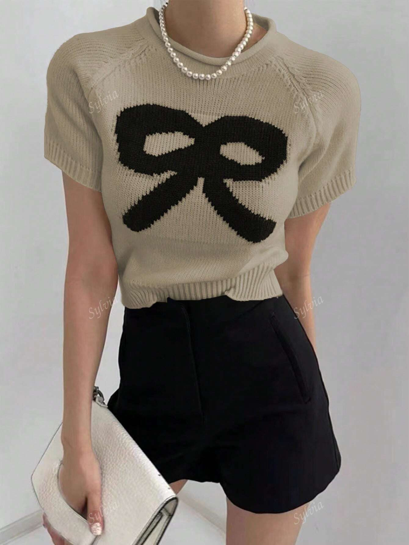 Women's Short Sleeve Bow Knit Top | SHEIN