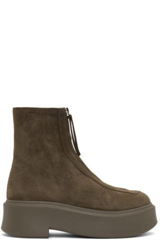 Taupe Suede Zipped 1 Boots | SSENSE