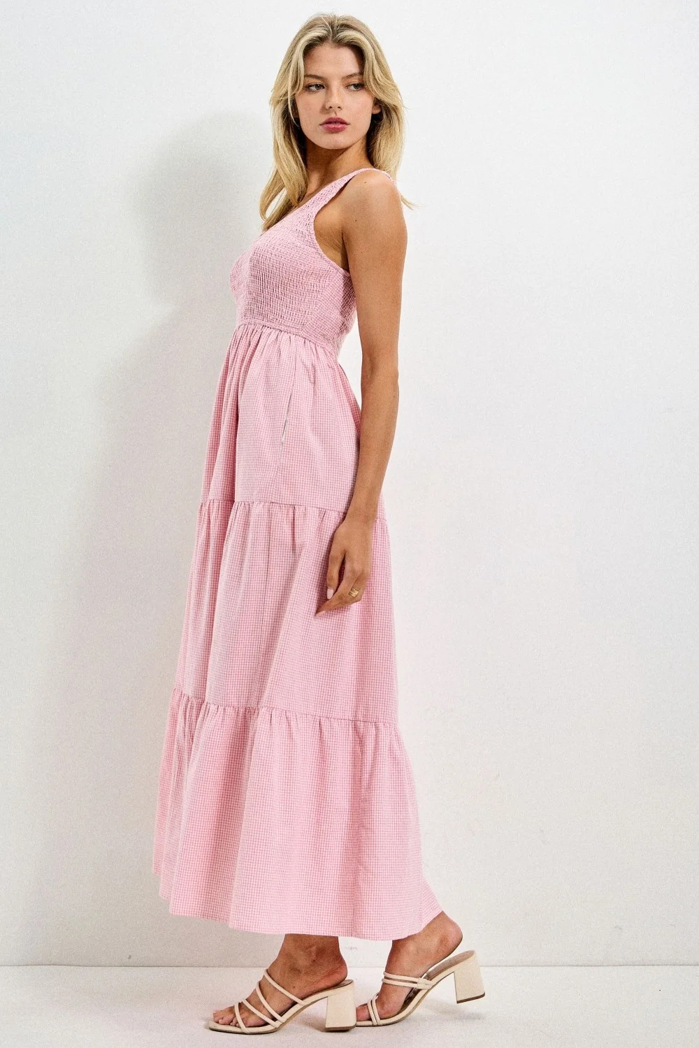 Pink Gingham Smocked Bodice Maxi Dress | PinkBlush Maternity