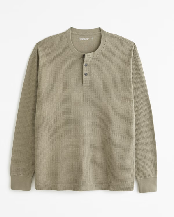 Long-Sleeve Grid Waffle Henley | Abercrombie & Fitch (US)