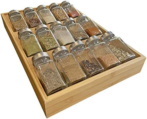 Simhoo Bamboo Spice rack In-Drawer Kitchen Cabinet Spice 15 Bottle Holder Tray for Storage/Organi... | Amazon (US)