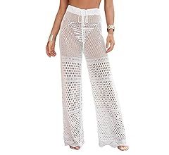 MakeMeChic Women's Cover Up Pants Drawstring Crochet Knitted Sheer Beach Cover Up Pants Swimwear | Amazon (US)