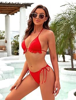 Blooming Jelly Womens 3 Piece Swimsuits Triangle Halter Thong Bikini Set Butterfly Bathing Suits ... | Amazon (US)